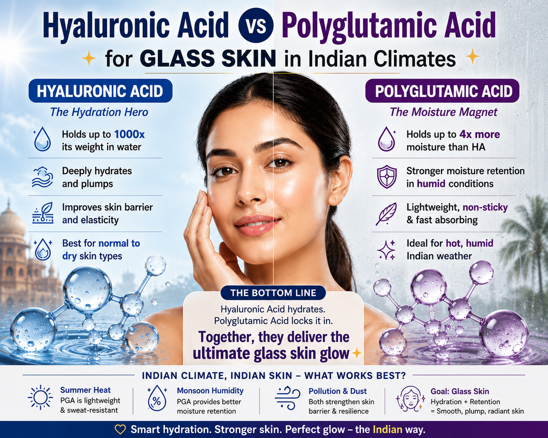 Hyaluronic acid v/s Polyglutamic acid – for Glasskin in Indian climates .