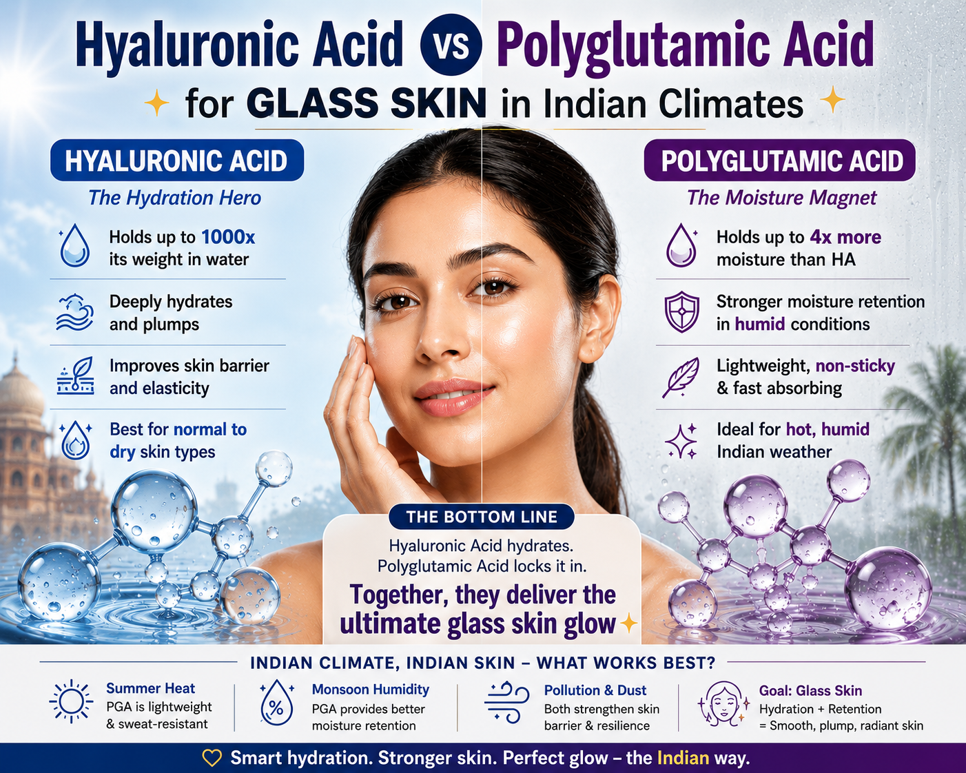 Hyaluronic acid v/s Polyglutamic acid – for Glasskin in Indian climates .